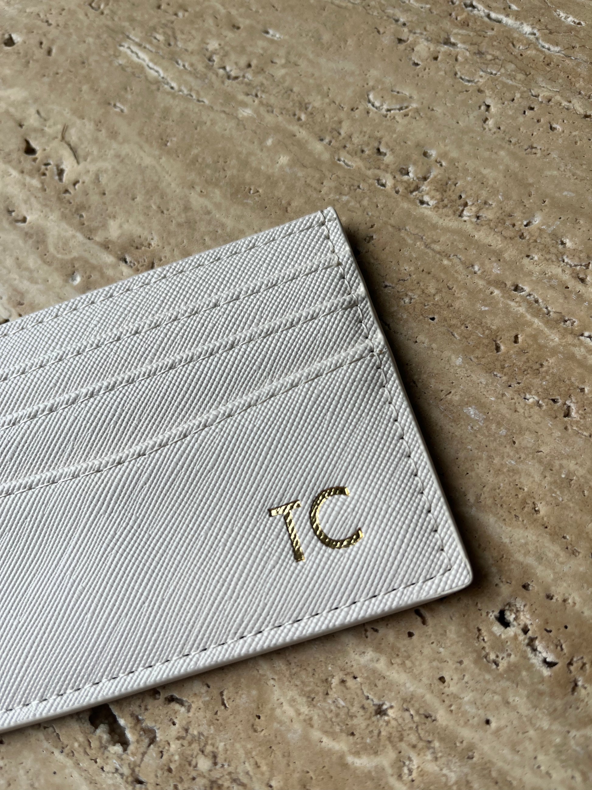 card file personalised monogrammed white oyster colour