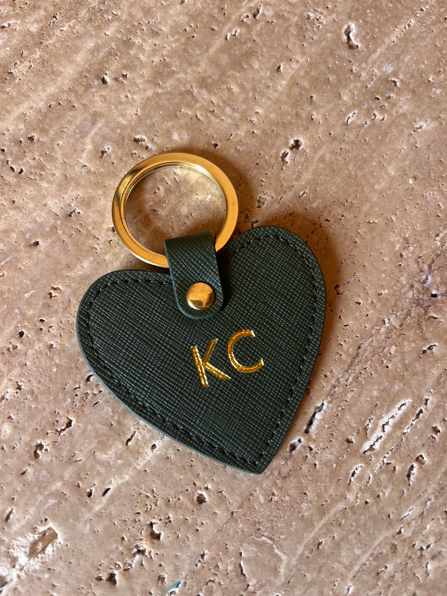 olive green heart keyring with name nz