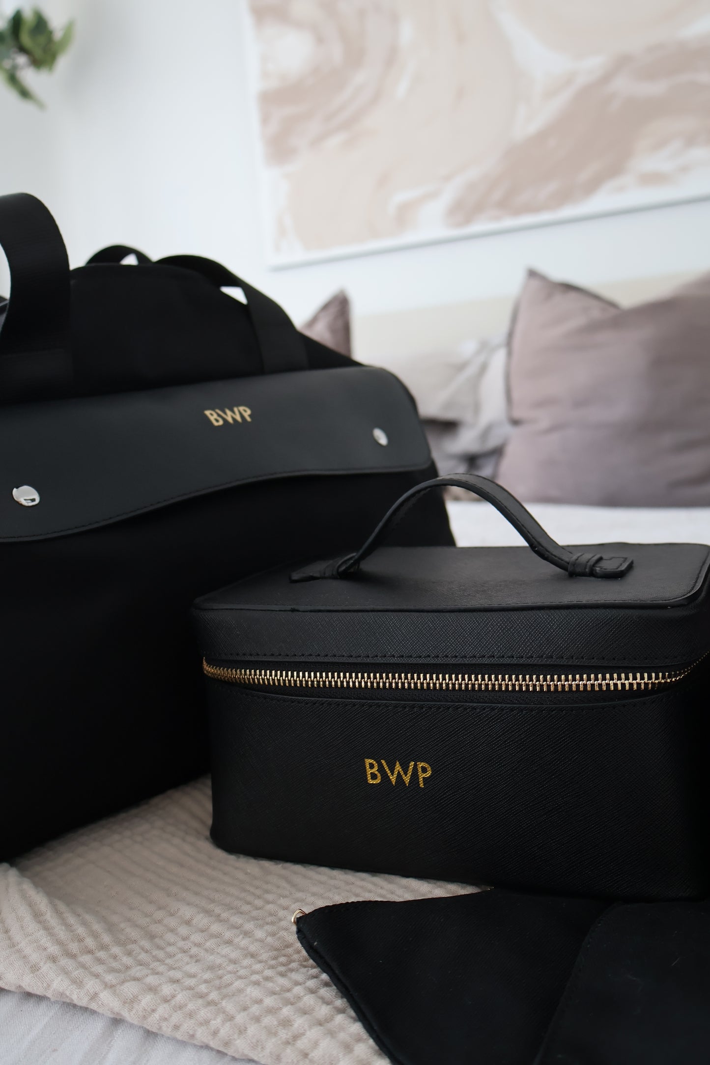 Chic personalised vanity case packed for travel, luxury cosmetic bag