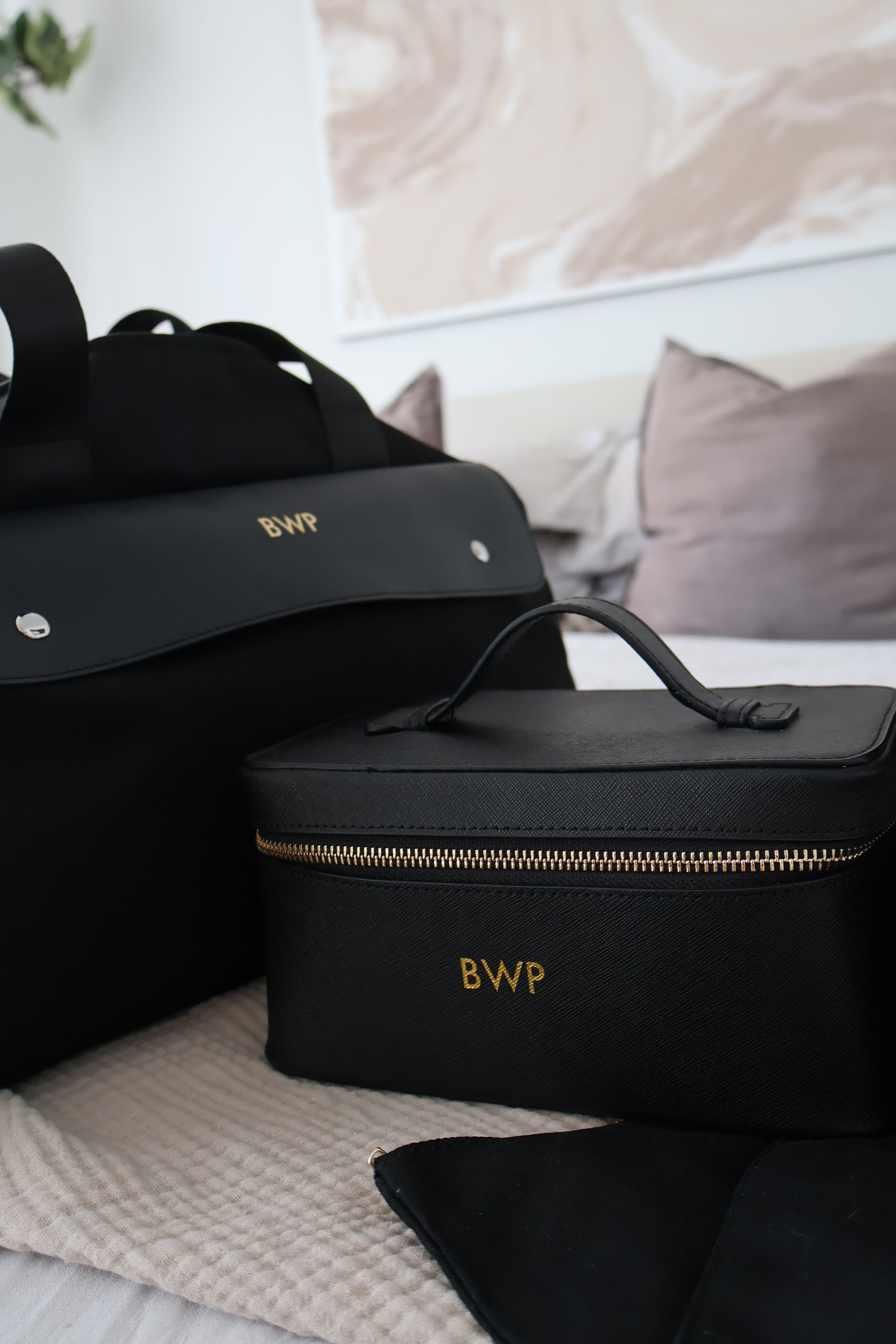 Chic personalised vanity case packed for travel, luxury cosmetic bag